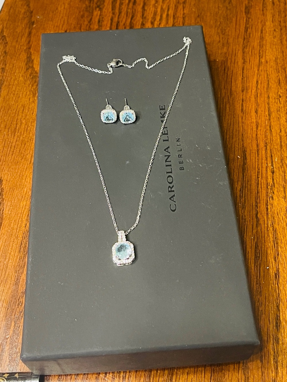 Carolina Lykke Silver Necklace & Earring Set with Light Blue Stones